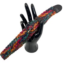 Vintage Womens Braided Leather Belt Multicolor Size M Woven Retro 70s 80s - £19.44 GBP