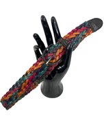 Vintage Womens Braided Leather Belt Multicolor Size M Woven Retro 70s 80s - £19.41 GBP