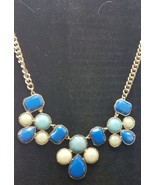 Vintage Silver Tone Blue Green &amp; Light Turquoise Statement Runway Neckla... - €12,76 EUR