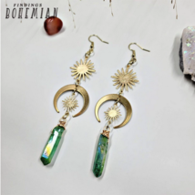 Witchy Celestial Green Aura Quartz Crystal Earrings - £10.34 GBP