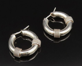 925 Sterling Silver - Vintage Rope Wrapped Polished Hoop Earrings - EG12040 - £41.79 GBP