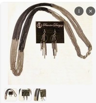 Premier Designs Jewelry Manhattan Silver Black Necklace Set Earrings - £18.92 GBP