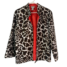 Chicos 2 Open Front Giraffe Print Blazer Jacket Collar Red Lining Women L - £15.92 GBP