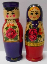 Nesting Doll Man &amp; Woman Wooden Salt &amp; Pepper Shakers Made In Russia - £26.33 GBP
