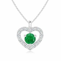 ANGARA Emerald Open Heart Pendant with Diamonds in 14K Gold (Grade-AA, Size-3) - £342.15 GBP