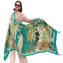 Anyyou Scarf 100% Merino Wool Green Neck Wrap Silk Satin Large Winter Pashmina - £68.01 GBP