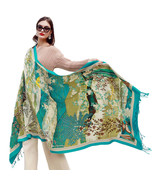 Anyyou Scarf 100% Merino Wool Green Neck Wrap Silk Satin Large Winter Pa... - $1,588.81 MXN