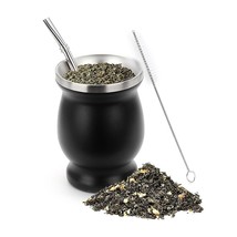 Yerba Mate Cup Stainless Steel Tea Tumbler Home Office Mug With Straw Brush - £17.50 GBP