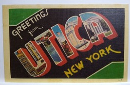 Greetings From Utica New York NY Large Big Letter City Postcard Linen Unused - £7.99 GBP