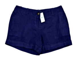 NEW Loft Womens Shorts Size 10 Navy Blue 100% Linen Flat Front Cuffed **READ - £9.05 GBP