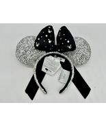 Disney Parks Silver Sequin Minnie Ears Headband Black Velour Bow Rhinestones NWT - $962.33 MXN