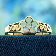 14K Yellow Gold Natural Opal Vintage Style Floral Filigree Ring - £456.46 GBP