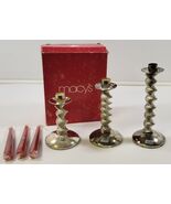 Vintage Macy&#39;s Set of 3 Holiday Spiral Silverplated Candlesticks with Re... - $218.06 MXN