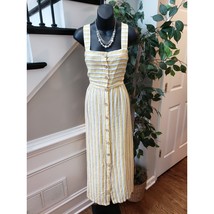 Rachel Zoe Long Maxi Dress Womens 6 Yellow Striped Linen Wide Strap Button Front - $27.72