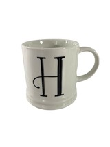 Letter H Monogrammed Coffee Tea Mug White Black Lettering 14 oz Porcelain - £9.49 GBP