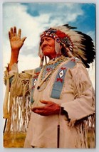American Indian Chief Bull Gives The Sign Language For Welcome Postcard N23 - £6.28 GBP