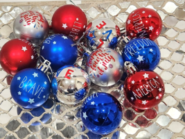 (12) Patriotic 4th Of July Rae Dunn Inpspired Plastic Red Blue Ornaments 2&quot; - £14.25 GBP