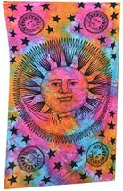 Multi Color Sun Moon Tie Dye 100% Cotton Indian Wall Hanging Tapestry Home Decor - £11.98 GBP