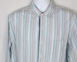 Tasso Elba Blue Striped Long Sleeve Shirt L 16-16 1/2 Contrast Navy Cuff... - $9.89