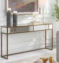 Horcow 62&quot; Gold Iron and Mirrored Console Buffet Bedroom Living Dining - £731.41 GBP