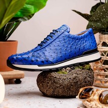 Hand painted genuine ostrich quill Sneaker Shoes Scanno Electric Blue image 13