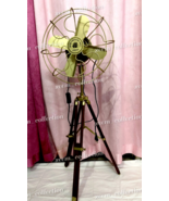 Antique Brass Floor Fan Vintage Style With Wooden Tripod Stand x-mas gift - £168.07 GBP