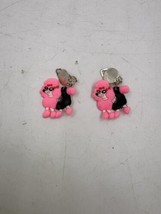 Pair of Vintage Clip On Earrings Pink Dangle Plastic Poodle - £6.42 GBP