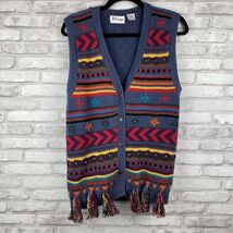  F E Design Womens Knit Sweater Vest Size Large Multi Color Stripe Sourt... - $31.15