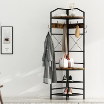 Lamerge Conner Coat Rack With Storage, Multifunctional Entryway Shelf, Brown - £98.86 GBP