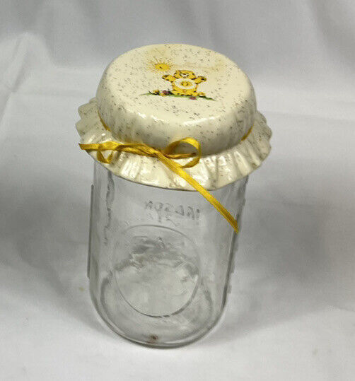 Primary image for Vintage Care Bear Sunshine Bear Ceramic Lid on Ball Wide Mouth Mason Quart Jar