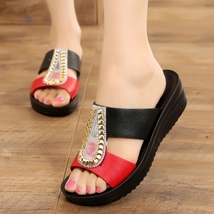 Women Sandals Summer Fashion Leathe Open Toe Round Toe Wedges Sandals Shoes Wome - £24.74 GBP