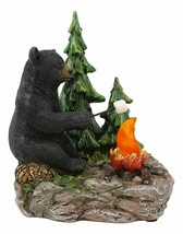 Ebros Rustic Black Bear Roasting Marshmallow By Bonfire LED Night Light Statue - £30.67 GBP