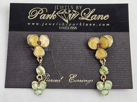Park Lane Dangle Drop Earrings Flowers Yellow Green Gold Color Pierced Stud 1.5&quot; - £11.61 GBP