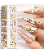 Champagne Gold Nail Art Rhinestones 1130Pcs Flat Bottom 12 Grids DIY Craft - €8,32 EUR