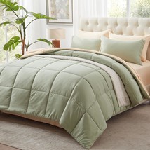 Queen Comforter Set 7 Pieces Reversible Bed In A Bag Queen Size Sage Green Comfo - £64.54 GBP