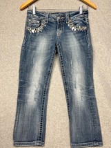 Miss Me Signature Capri Denim Jeans Jeweled Sz 26 Womens Flap Pockets - £22.09 GBP