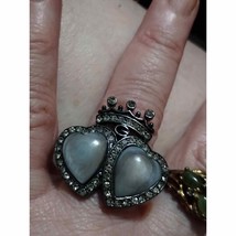 Givenchy double heart hematite CZ ring size 7 - £73.45 GBP