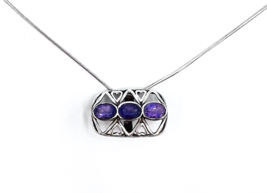 Signed BS 925 Italy Sterling Silver Purple Amethyst Pendant Necklace 24 in - £63.30 GBP