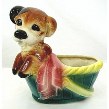 Vintage Dog In A Basket Royal Copley Puppy Ceramic Planter 1950s - £12.70 GBP