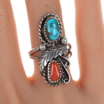 sz6 Navajo Sterling, turquoise and coral ring - £102.53 GBP