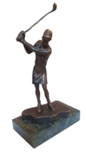 Bronze Statue Vintage Golfer Golf Female Golfing Trophy Sculpture Marble... - £93.37 GBP