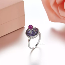 Violet Purple Pave Set 2.38CT Amethyst With Pink Ruby Bead Sweet Cupcake... - $560.12