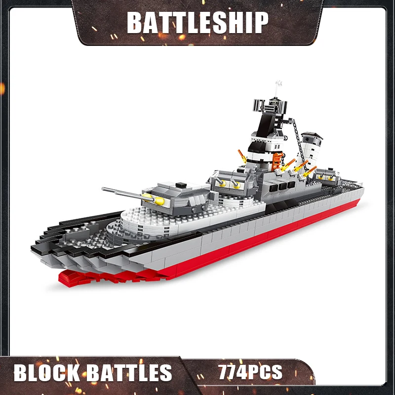 774PCS Battleship Model Building Blocks Miniature Military Boat Bricks Plastic - £64.62 GBP