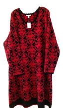 Cato Sweater Dress Womens Plus 26/28W Midnite Paris V Red Multi Tight Knit - $24.15