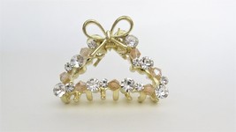 Small gold bead and crystal bow gold metal hair claw clip bridal clip - £7.85 GBP