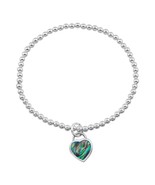 Abalone Heart Pendant 925 Silver Balls Bracelet - £22.46 GBP
