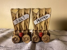 1950s occupied japan vintage salt and pepper shakers covered wagon banner - £14.14 GBP