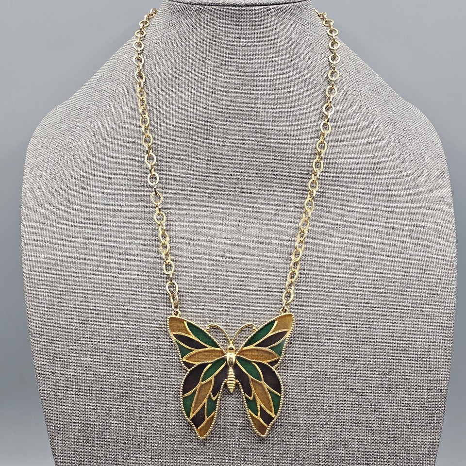 Vtg Stained Glass Style Butterfly Statement Necklace Signed Celebrity Go... - $39.99