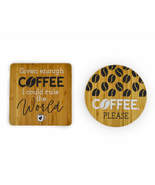 NEW Coffee Theme Decorative Bamboo Wood Trivet Set of 2 round &amp; square b... - $11.50