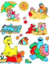 Fabric Vintage Sesame Street &quot;At the Beach&quot; Elmo Cookie Bert Ernie Bird 8/$5.50 - £4.32 GBP